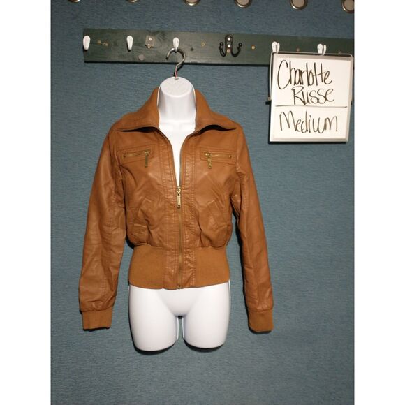 Charlotte Russe tan polyester bomber jacket medium - Picture 1 of 4